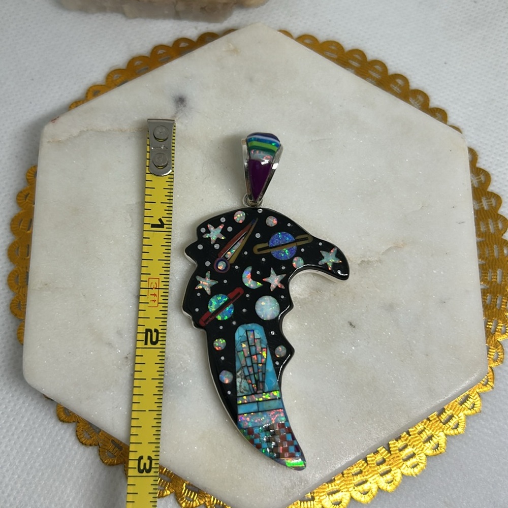 Native style galaxy inlay eagle pendant 925 - Picture 4 of 6